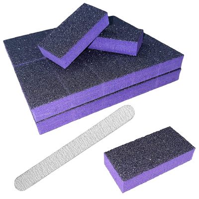PrettyClaw | 25pc Mini Disposable Nail Buffer Blocks 80/80 Buffing Sanding Nail File (Purple/Black) + Free 80/80 Zebra Nail File