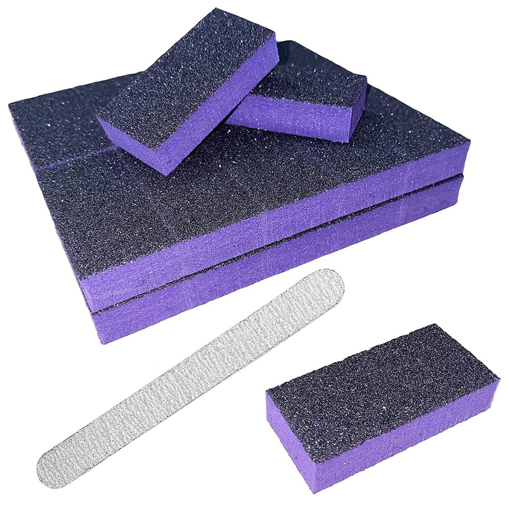 PrettyClaw | 25pc Mini Disposable Nail Buffer Blocks 80/80 Buffing Sanding Nail File (Purple/Black) + Free 80/80 Zebra Nail File