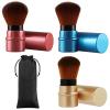 Vtrem Retractable Kabuki Brushes Travel Blush Brush Makeup Brush Portable Small Soft Bristles Powder Brush with Cover for Blush Buffing Flawless Powder, Cosmetics Tool, Brown/Red/Blue view 1