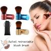 Vtrem Retractable Kabuki Brushes Travel Blush Brush Makeup Brush Portable Small Soft Bristles Powder Brush with Cover for Blush Buffing Flawless Powder, Cosmetics Tool, Brown/Red/Blue view 2