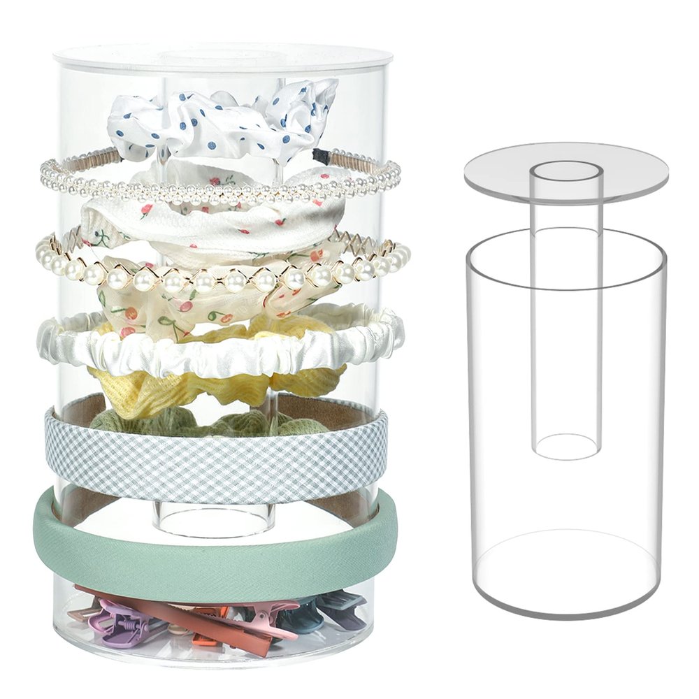 Kamehame Headband and Scrunchie Holder, Bottom Can Place Small Hair Accessories, Clear Acrylic Organizer for Hair Accessories, Hair Clips, Hair Ties, Bows, Pins and More