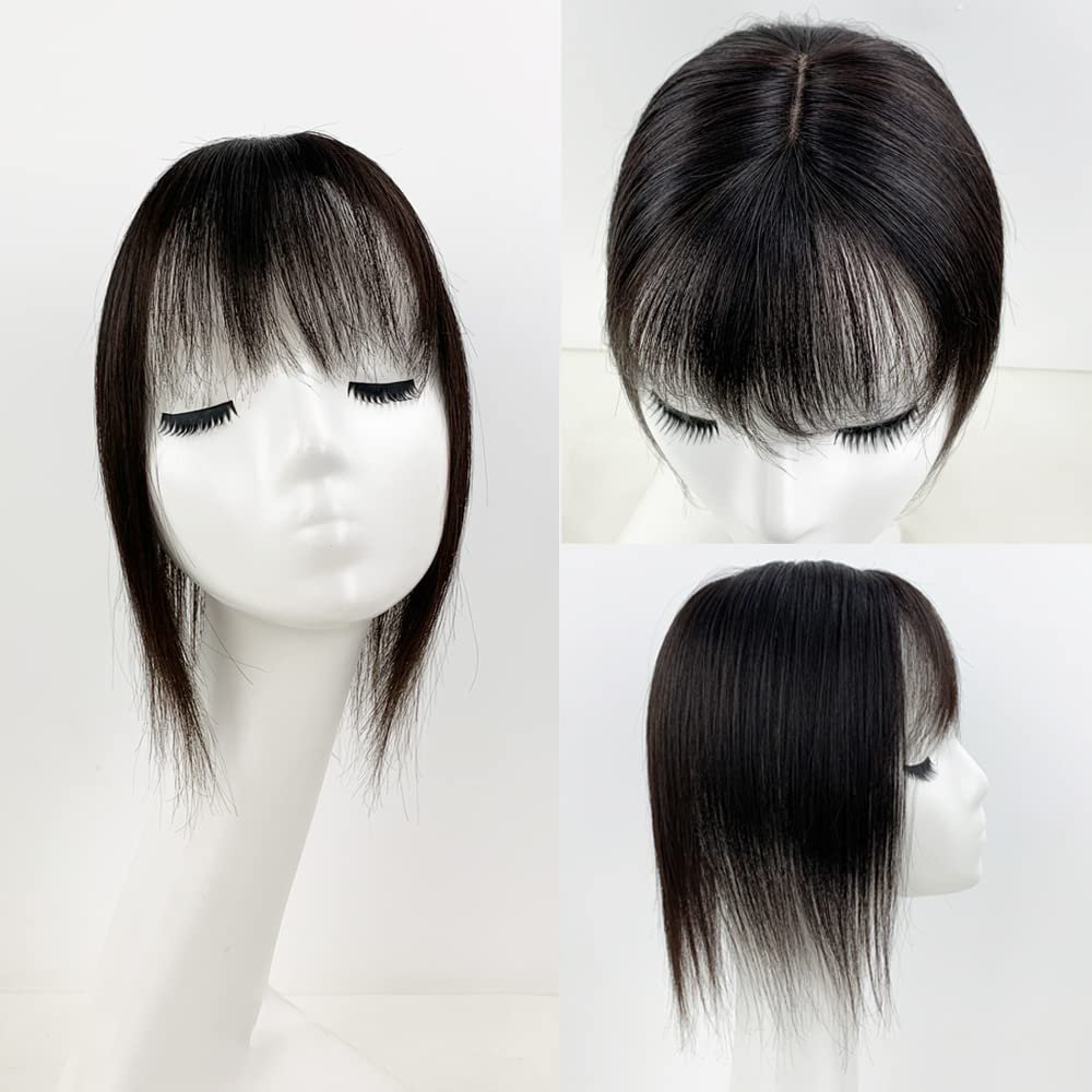 3.15"x 4.72"Injected Skin Base Topper with Air Bangs Remy Human Hair 22inch Natural Skin Scalp 4D Fringe for Women Hide White Hair