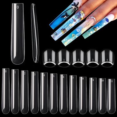 600PCS Square Nail Tips Full Cover, 3XL Clear Nail Tips for Acrylic Nails Professional, XXXL Full Cover Nails Tips No C Curve, Extra Long Tapered Square Fake Nails for Salons Home DIY 12 Sizes