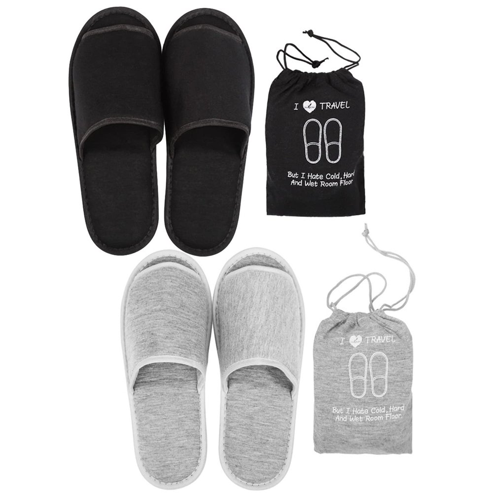 haozaikeji Portable Slippers Foldable Flat Spa Slipper Flight Trip Shoes Home Guest Cotton Slipper Open Toe Hotel Shoe with Storage Bag