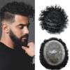 Afro Kinky Curly Mens Toupee African American Men Hairpiece Afro Wave Toupee for Men PU Injection with Breathable Holes Brizilian Human Hair Units for Men (20mm wave, 1# JET BLACK) view 1