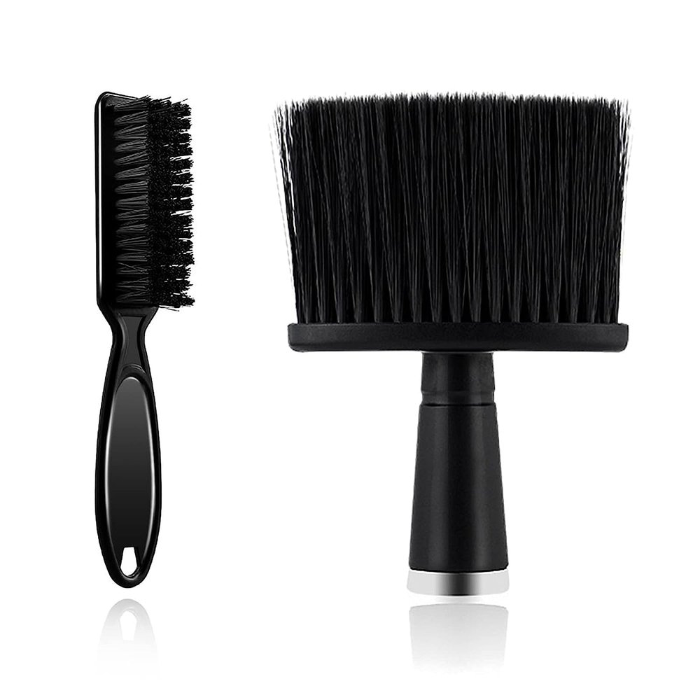 CestoMen Hair Brush, Professional Soft Neck Duster Brush for Hair Cutting, 2 Pcs Yellow Hair, Oblong Nylon Wooden Handle
