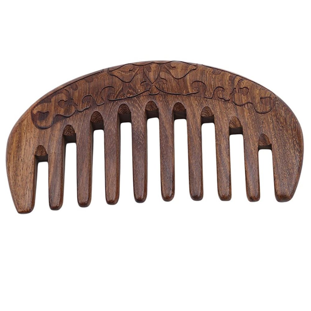 SALONED Wooden Wide-Tooth Comb Double-Sided Carved Hair Massage Comb For Women Travel Home(Dark Brown)