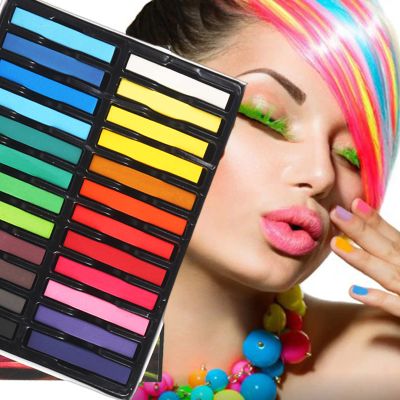 Joyeee Women Hair Chalk Temporary, 24 Colors Temporary Hair Chalks Color, Colored Chalk for Christmas Gift, Halloween Hair Makeup Supplies, Long