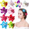 10 PACK Hawaiian Orchid Flower Alligator Clips - Big Bohemian Hair Pins for Bridal Wedding, Summer Accessories for Women Girls view 1
