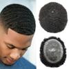 Afro Kinky Curly Mens Toupee African American Men Hairpiece Afro Wave Toupee for Men PU Injection with Breathable Holes Brizilian Human Hair Units for Men (6mm wave, 1B# OFF BLACK) view 1