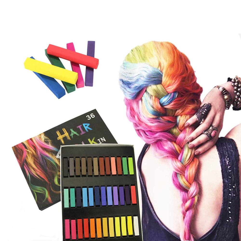 Joyeee 36 Color Hair Chalks, Blue Hair Chalk, Deluxe Black Green Brown Gray Red Orange Yellow Blonde Purple Pink Hair Chalk, Night Before Christmas Gifts for Daughter, Friends and Sister, Toxin-Free