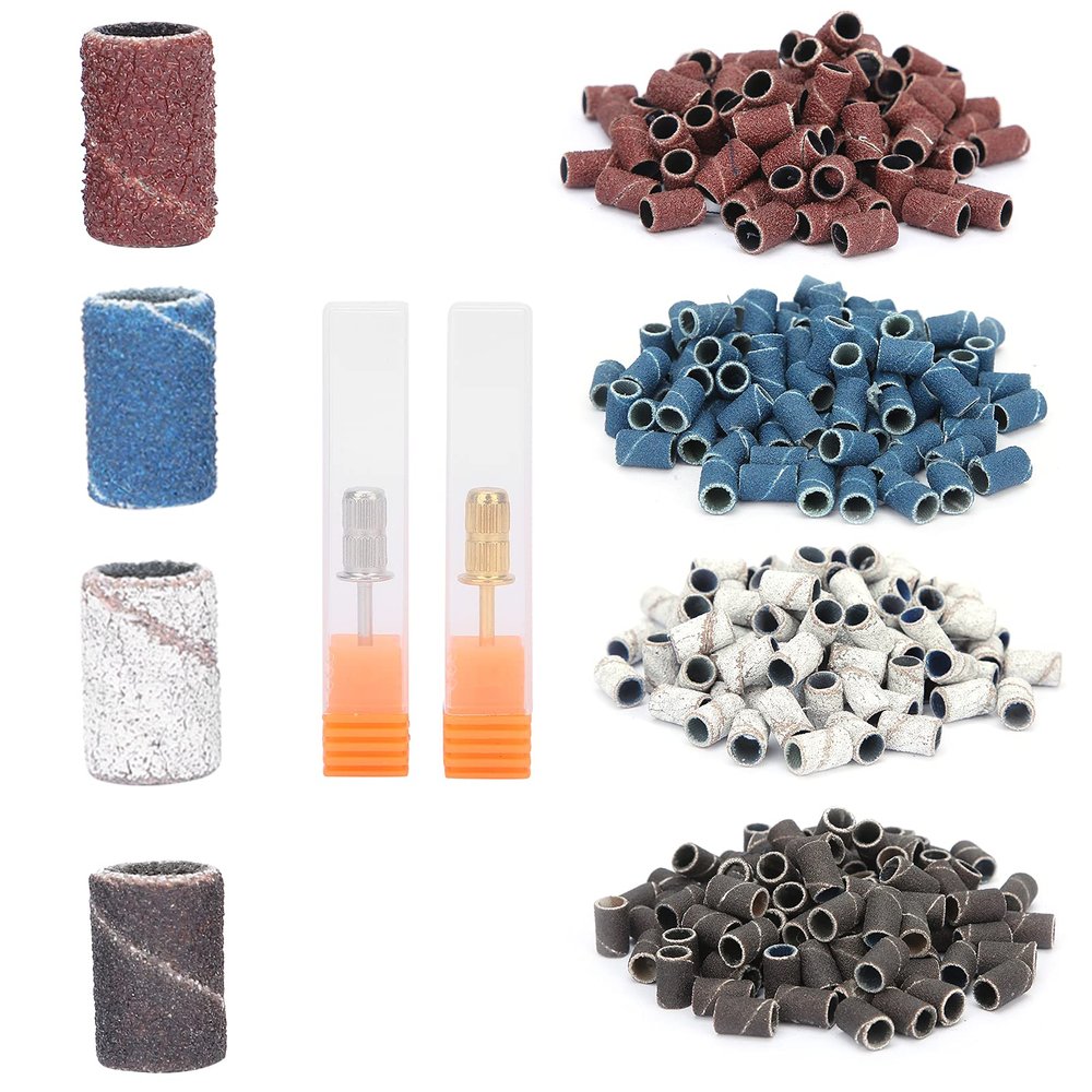 400pcs Nail Sanding Belts Sand Nail Pieces Nail File Sanding Belts for Acrylic Nails Manicure Drill Bits Set, 80# 120# 180# 240# Grit Sanding Belts, 2pcs Nail Drill Bits with Shaft