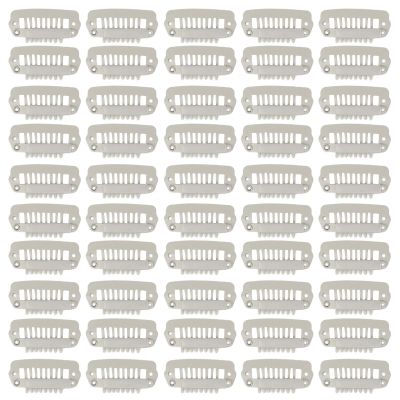 50pcs Hair Extension Clips Set Wig Snap Clips for Hairpiece Wig Accessories Clips Stainless Steel 8 Teeth Snap Comb Wig Clips Accessories 1.1in(Beige)