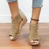 oiangi Comfort Wedge Sandals for Women Trendy Casual Rhinestone Hollow Out Fish Mouth Open Toe Back Zipper Platform Sandals Summer Breathable Outdoor Shoes Khaki view 2
