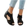 oiangi Comfort Wedge Sandals for Women Trendy Casual Rhinestone Hollow Out Fish Mouth Open Toe Back Zipper Platform Sandals Summer Breathable Outdoor Shoes Black view 3