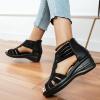 oiangi Comfort Wedge Sandals for Women Trendy Casual Rhinestone Hollow Out Fish Mouth Open Toe Back Zipper Platform Sandals Summer Breathable Outdoor Shoes Black view 4