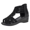 oiangi Comfort Wedge Sandals for Women Trendy Casual Rhinestone Hollow Out Fish Mouth Open Toe Back Zipper Platform Sandals Summer Breathable Outdoor Shoes Black view 1