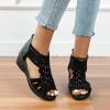 oiangi Comfort Wedge Sandals for Women Trendy Casual Rhinestone Hollow Out Fish Mouth Open Toe Back Zipper Platform Sandals Summer Breathable Outdoor Shoes Black view 2