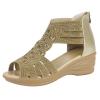 oiangi Comfort Wedge Sandals for Women Trendy Casual Rhinestone Hollow Out Fish Mouth Open Toe Back Zipper Platform Sandals Summer Breathable Outdoor Shoes Khaki view 1