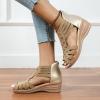 oiangi Comfort Wedge Sandals for Women Trendy Casual Rhinestone Hollow Out Fish Mouth Open Toe Back Zipper Platform Sandals Summer Breathable Outdoor Shoes Khaki view 3