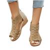 oiangi Comfort Wedge Sandals for Women Trendy Casual Rhinestone Hollow Out Fish Mouth Open Toe Back Zipper Platform Sandals Summer Breathable Outdoor Shoes Khaki view 4