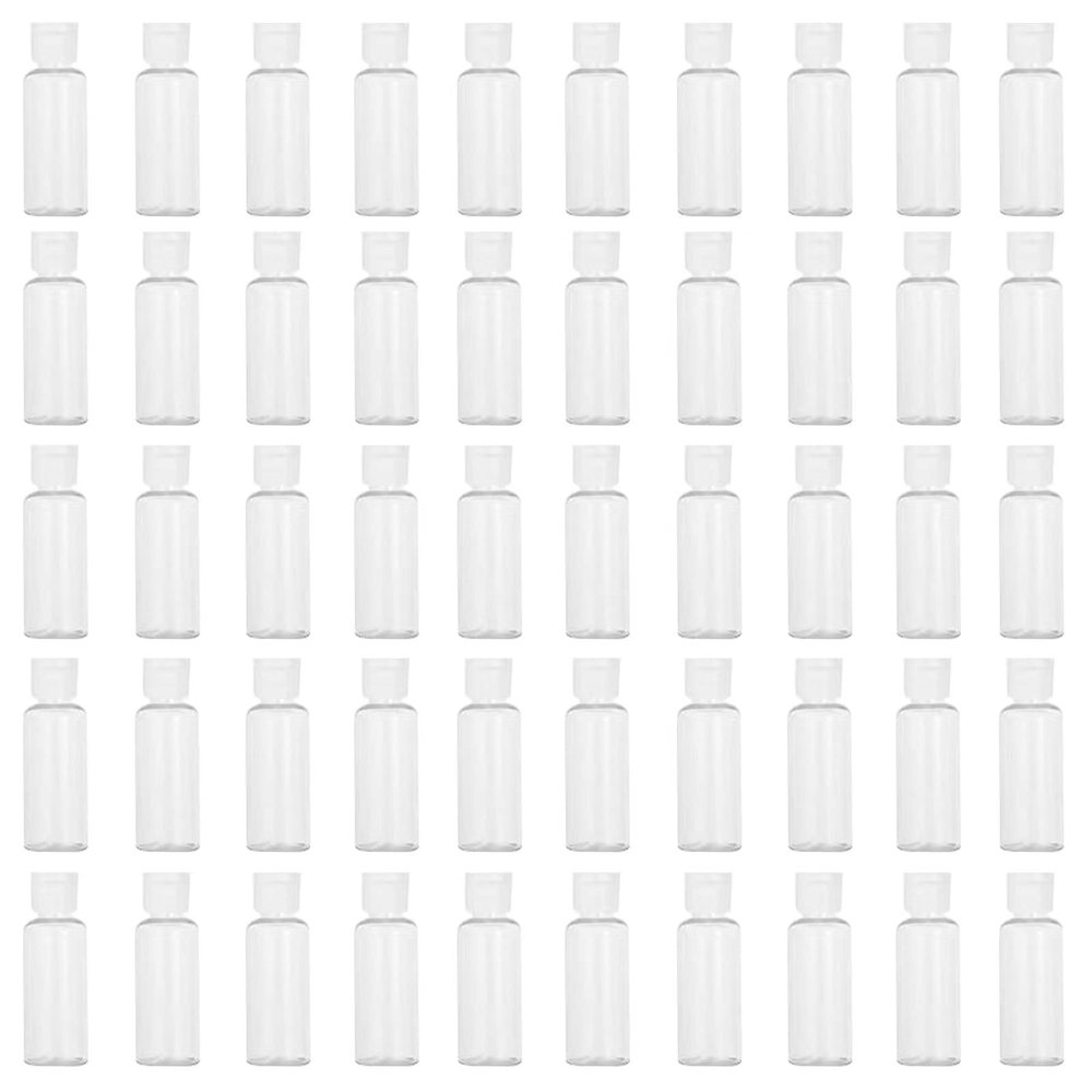 50 Pack 1.7oz/50ml Travel Plastic Empty Bottles Mini Hand Sanitizer Bulk Travel Size with Flip Cap, Squeezable Refillable Container for Cosmetic Baby Shower Birthday Wedding Party Favor (50PC-CLEAR)