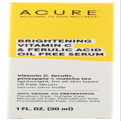 Acure Brightening Vitamin C & Ferulic Acid Serum, For All Skin Types, Oil Free, Paraben Free, 1 Fluid Ounces (Pack Of 1)