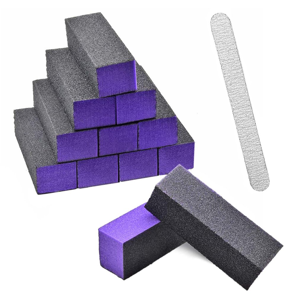 PrettyClaw 12pc Disposable Mini Nail Buffer Block Nail Manicure Pedicure Kit 60/60/100 Black Grit Purple Buffing Sanding Blocks Nail File 3 Sided (Includes Free 80/80 Mini Zebra Nail File)