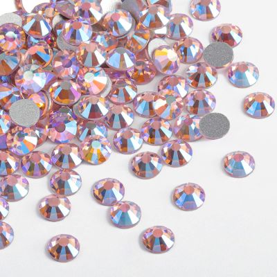 Beadsland 2880pcs Flat Back Crystal Rhinestones Round Gems for Nail Art and Craft Glue Fix,Light Pink AB,SS6,1.9-2.1mm
