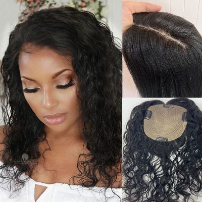 4.72"x5.12" Silk Base Human Hair Topper Natural Curly Hairpiece for Women with Thin Hair, 14" Natural Black