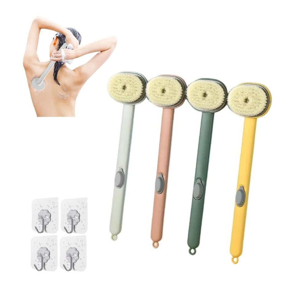 2023 New Long Handle Bath Massage Cleaning Brush With Non-Porous Sticky Hook, Multifunctional Detachable Back Brush, One-Touch Foam Exfoliation, Family Essential (E-4 pcs)