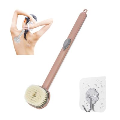 2023 New Long Handle Massage Cleaning Bath Brush with Non-Porous Sticky Hook, Multifunctional Detachable Back Exfoliation Brush, One-Touch Foam Family Essential (D-Pink)