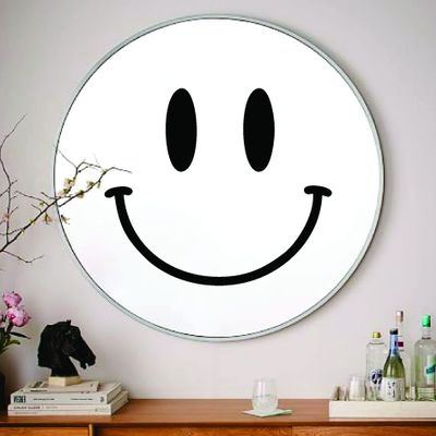 Smiley Face for Mirror V1 Wall Decal Art Sticker Vinyl Home Decor Bedroom Girls Women Daughter Makeup Lashes Brows Beauty Vanity Cute Trendy Smile Happy Aesthetic (8" width x 7" height)
