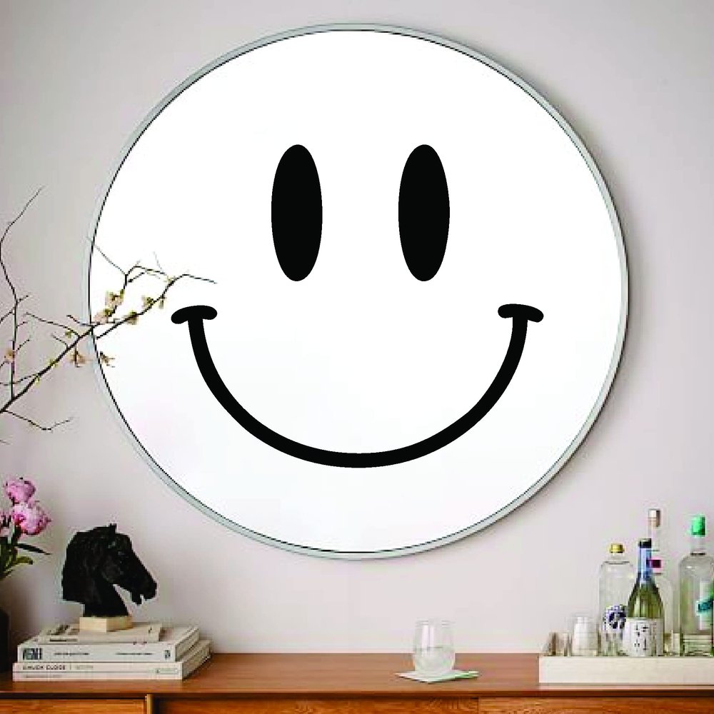 Smiley Face for Mirror V1 Wall Decal Art Sticker Vinyl Home Decor Bedroom Girls Women Daughter Makeup Lashes Brows Beauty Vanity Cute Trendy Smile Happy Aesthetic (8" width x 7" height)