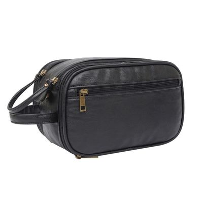 Feilx Toiletry Bag for Men Leather Toiletry Bag with Smooth Zipper Mens Personal Travel Organizer (Color : Black, Size : 10.5 * 5.9 * 6.5inch)
