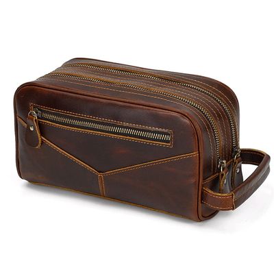 Feilx Leather Travel Dopp Kit Toiletry Bag Men Shaving Women and Mens Case Bags Organizer Bathroom Shaving kit (Color : A, Size : 25x11.5x14cm)