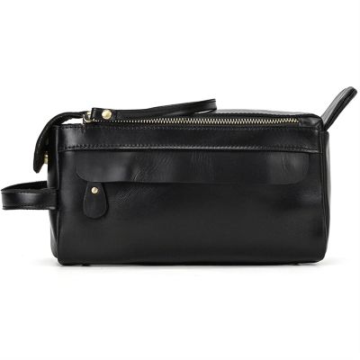 Feilx Travel Toiletry Bag for Men & Women - Mens Toiletry Bags for Traveling - Leather Dopp Kit for Men Shaving Kit, Cosmetic Bag Toiletries Organizer (Color : Black, Size : 24x10.5x12cm)