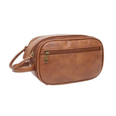 Feilx Toiletry Bag for Men Leather Toiletry Bag with Smooth Zipper Mens Personal Travel Organizer (Color : Brown, Size : 10.5 * 5.9 * 6.5inch)