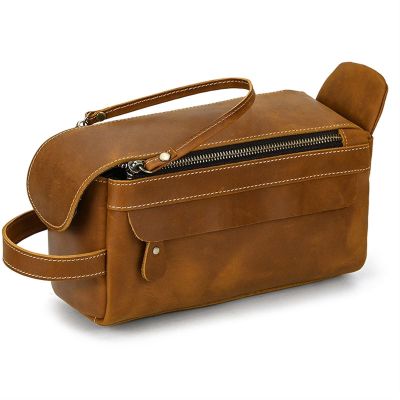 Feilx Toiletry Bag for Men or Women - Dopp Kit for Travel,Large Cosmetic and Bathroom Shaving Bag,Toiletry Organizer Leather (Color : A, Size : 24x10.5x12cm)