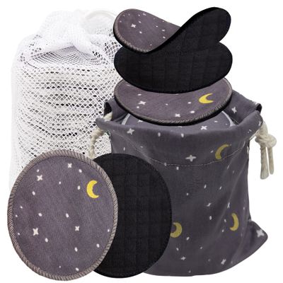 Handmade by AVO - Reusable Makeup Remover Pads 100% Organic Black Bamboo Cotton Rounds (Moon)