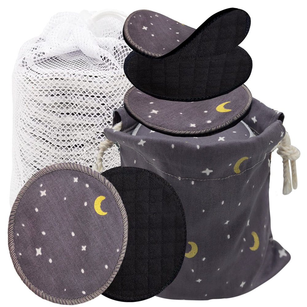 Handmade by AVO - Reusable Makeup Remover Pads 100% Organic Black Bamboo Cotton Rounds (Moon)