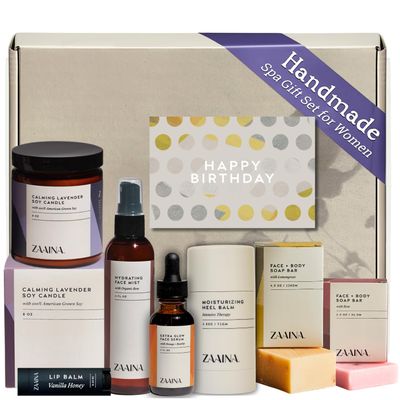 Birthday Gift Set for Women - Bath and Body Gift Set for Her, Relaxing Spa Kit Package, Self Care Gift Basket for Mom, Wife Friend Sister by ZAAINA (PREMIUM Birthday Spa Set w/ Candle)