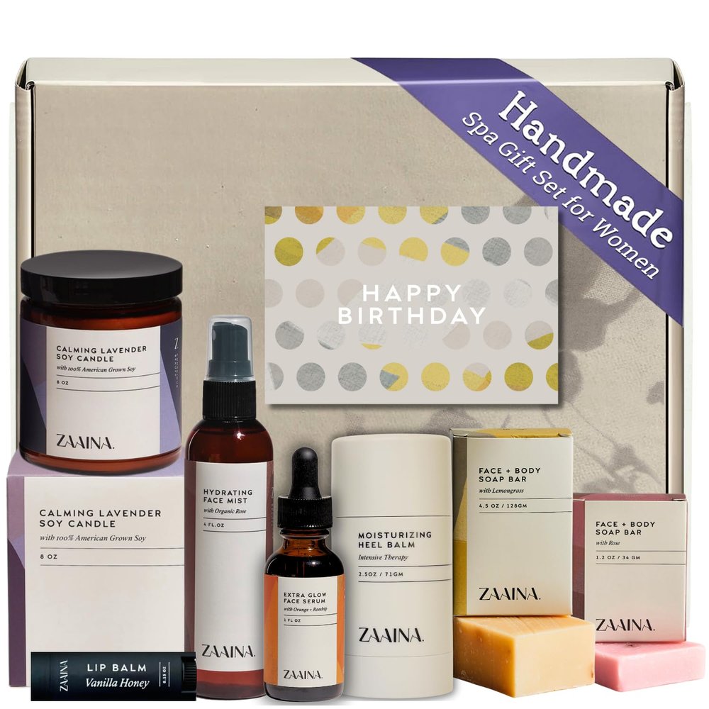 Birthday Gift Set for Women - Bath and Body Gift Set for Her, Relaxing Spa Kit Package, Self Care Gift Basket for Mom, Wife Friend Sister by ZAAINA (PREMIUM Birthday Spa Set w/ Candle)