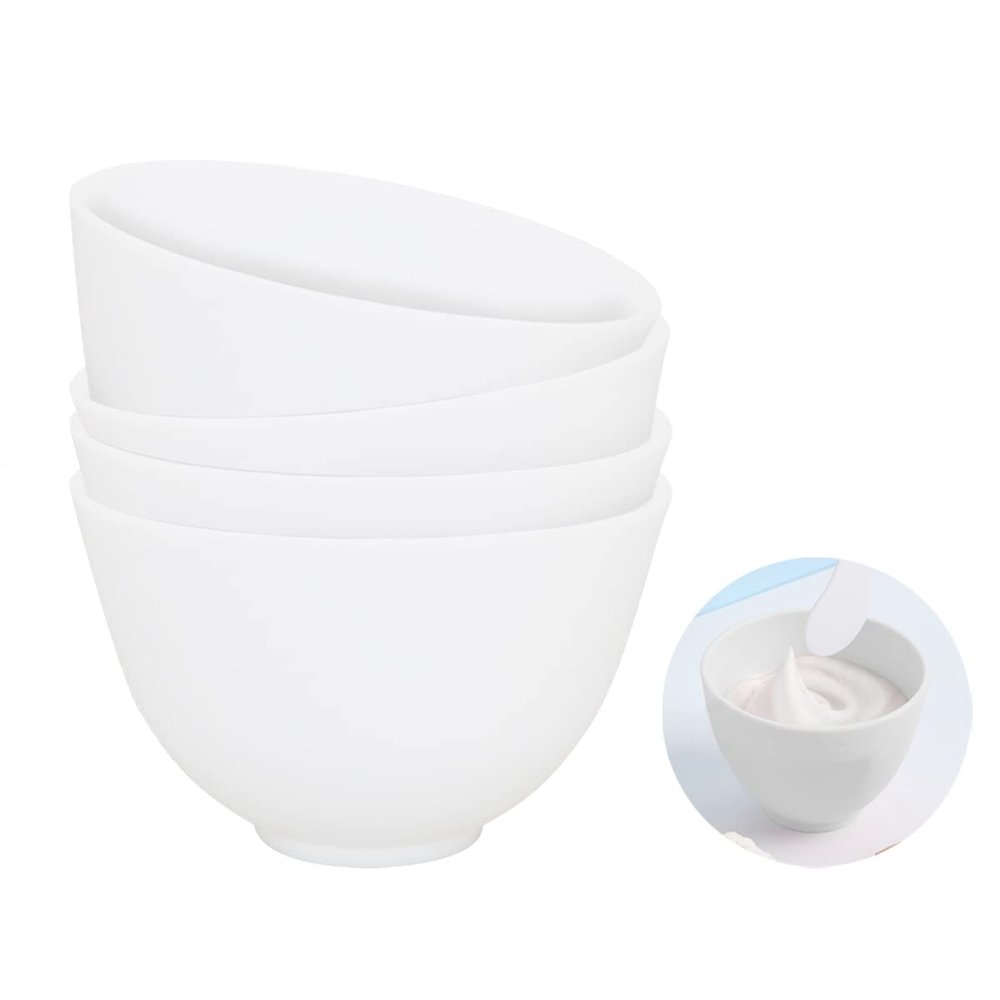 FERCAISH White Diy Face Mask Mixing Bowl, Microwavable Silicone Facial Mud Bowl Cosmetic Beauty Tool for Home Salon(4Pcs)