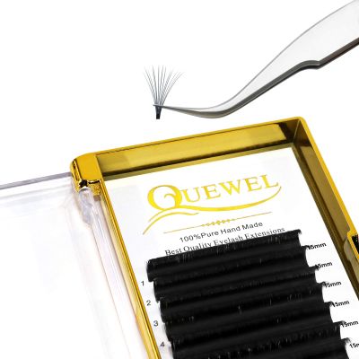 QUEWEL Easy Fan Lash Extensions 0.03mm D Curl Eyelash Extensions 15mm Single Lash Trays Matte Black Ultra Lightweight C CC D DD Curl Volume Lashes Self Fanning Lashes (0.03D 15mm)