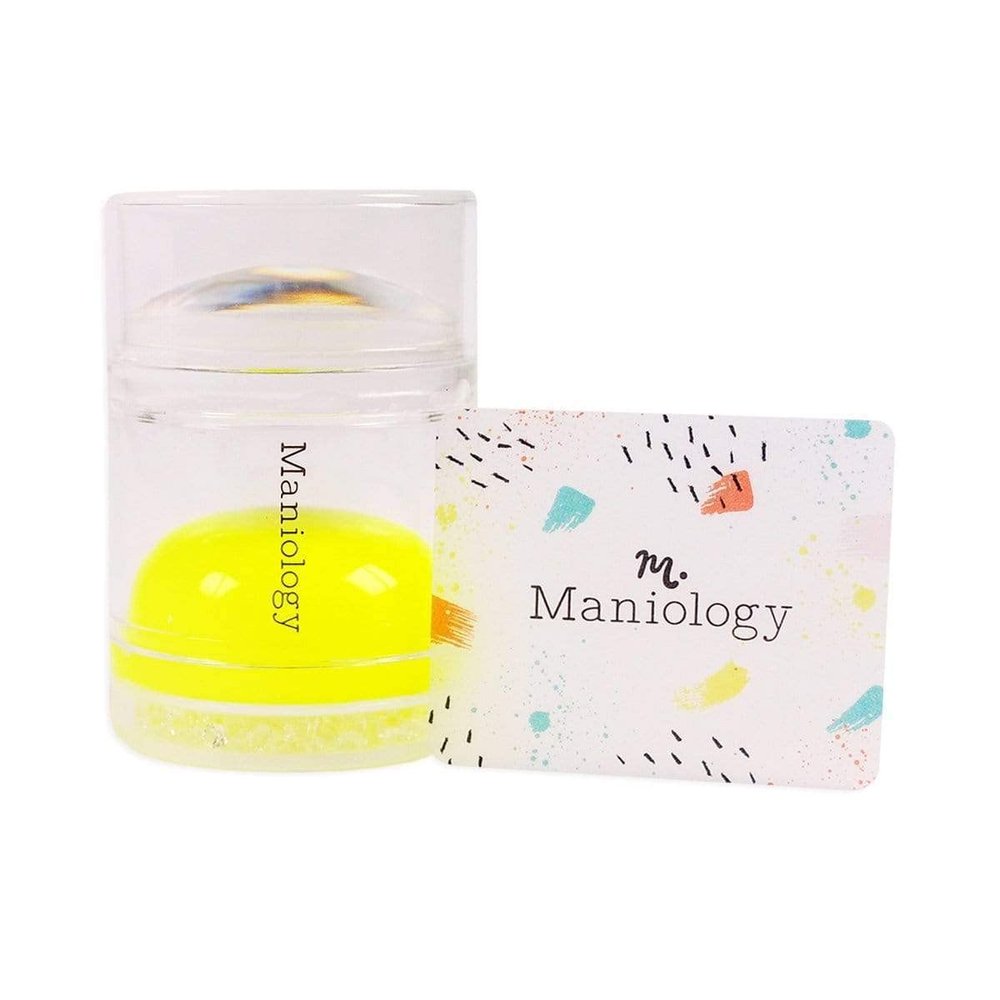 Maniology 2-in-1 Image-Shrinking Nail Stamper with Scraper Card | Yellow Round Silicone Stamper, Dual XL Stackable Heads for Custom Stamping Nail Art Design