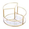 Hipiwe 360 Rotating Makeup Organizer 3-Slot Gold Glass Spinning Cosmetic Display Case Round Vanity Storage Holder Dresser Bathroom Organizer for Prefume Makeup Bushes Lipsticks view 1