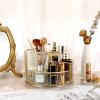 Hipiwe 360 Rotating Makeup Organizer 3-Slot Gold Glass Spinning Cosmetic Display Case Round Vanity Storage Holder Dresser Bathroom Organizer for Prefume Makeup Bushes Lipsticks view 2
