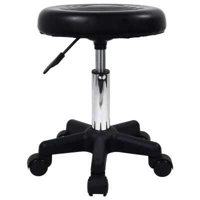 FURWOO Round Swivel Stool with Wheels PU Leather Rolling Height Adjustable Stool for Spa Salon Massage Black