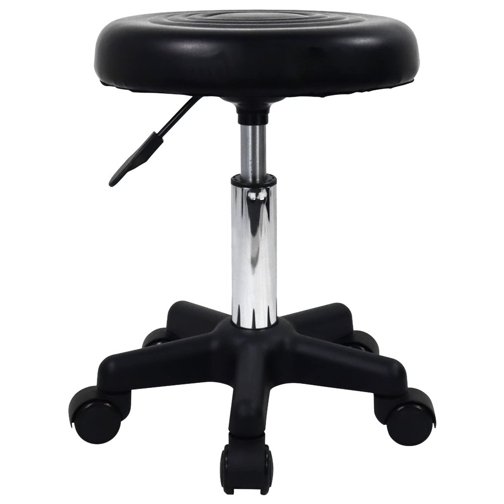 FURWOO Round Swivel Stool with Wheels PU Leather Rolling Height Adjustable Stool for Spa Salon Massage Black